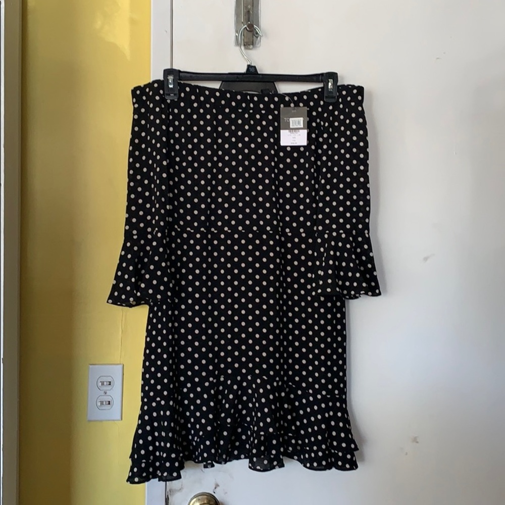 Polka dot mini off the shoulder dress